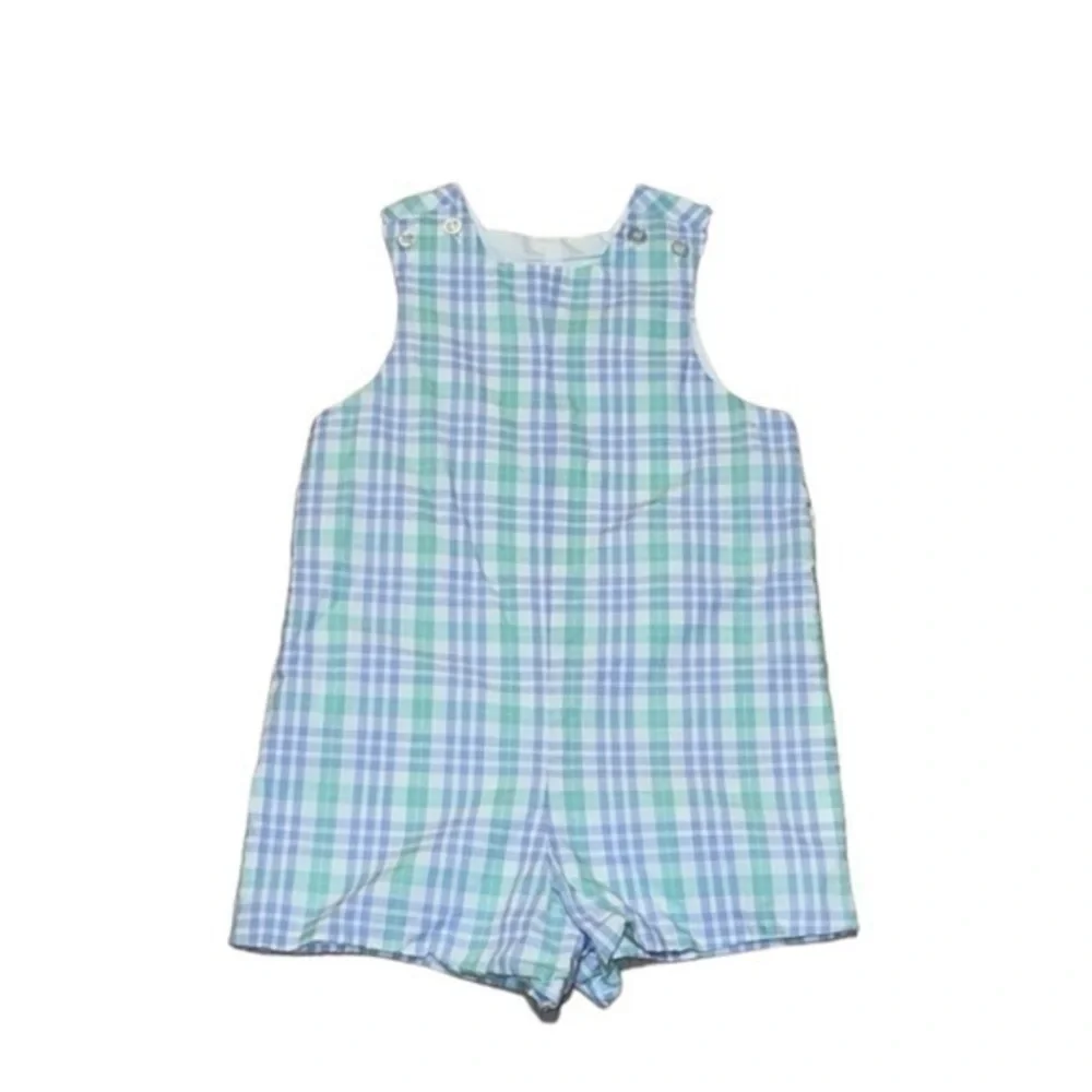Bailey Boys Blue Green Plaid Jon Jon with Tabs 24 Months